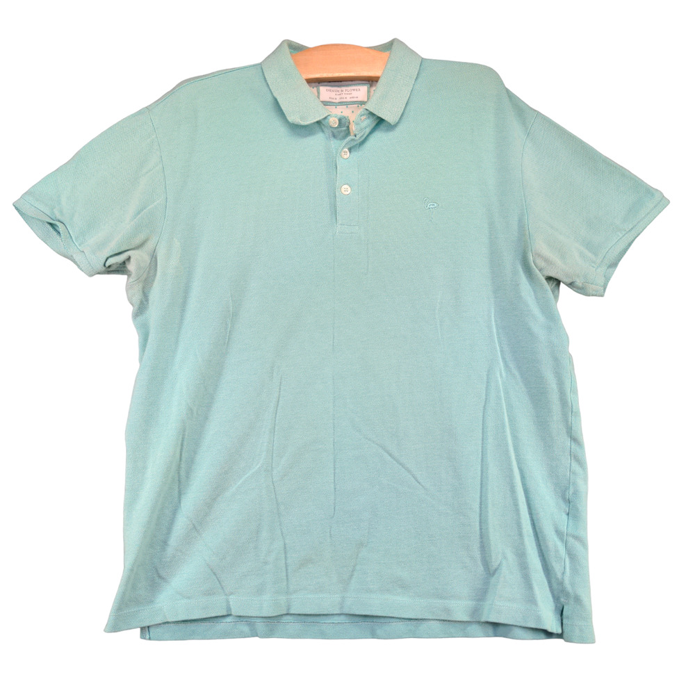Denim & Flower Ricky Singh Men's Polo Shirt Blue Medium Short Sleeve Hi-Low Hem